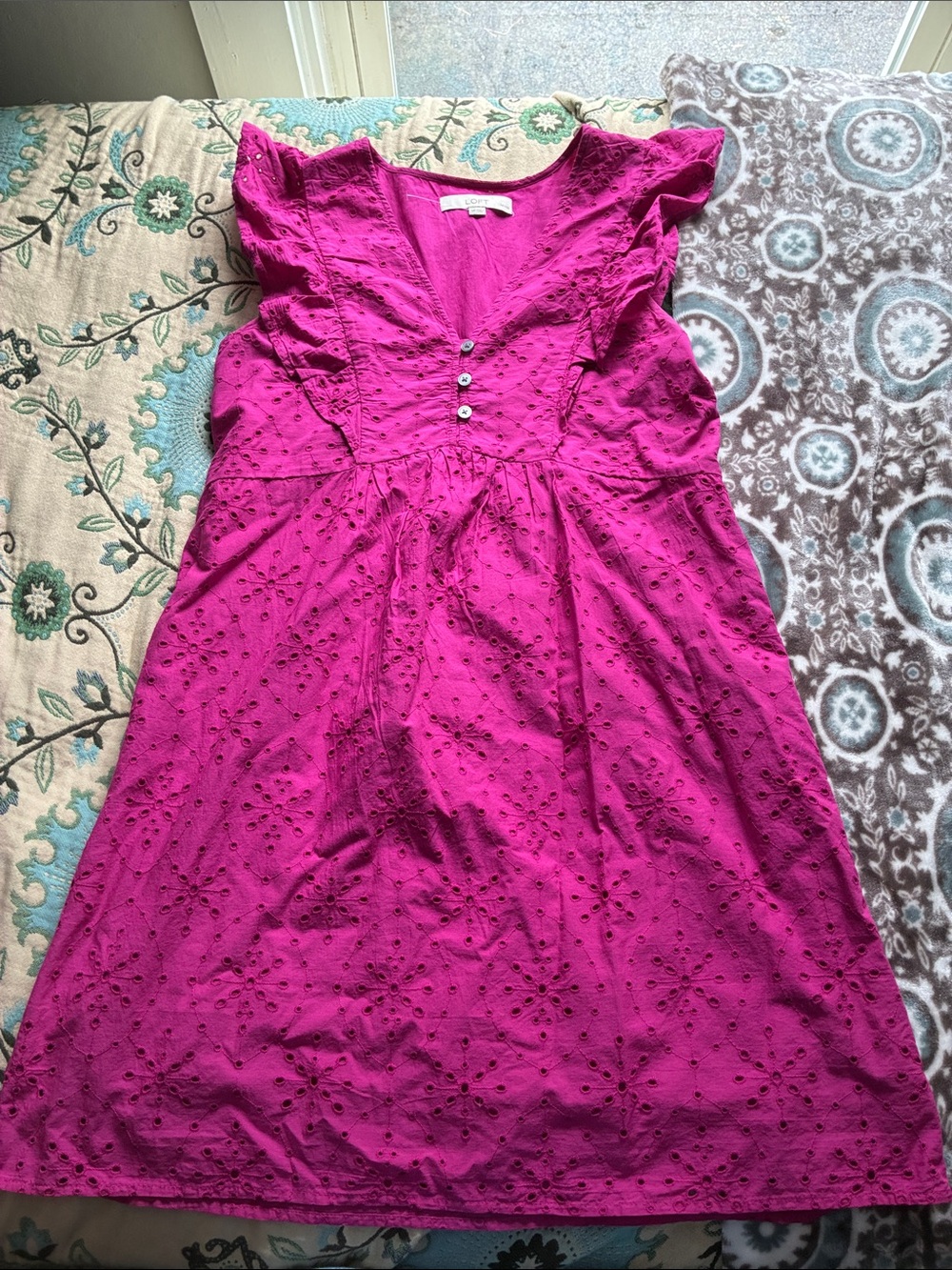 LOFT Hot Pink Eyelet Flutter-Sleeve Dress for Kids